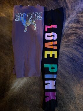 PINK Victoria's Secret Black Leggings with Multicolor LOVE PNK Lettering